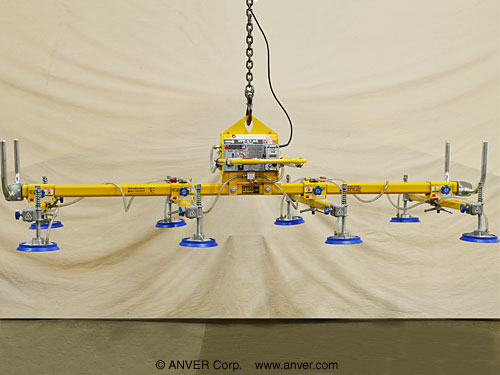 ANVER Electric Powered Vacuum Generator with Eight Pad Lifting Frame for Lifting & Handling Metal Sheet 12 ft x 6 ft (3.7 m x 1.8 m) up to 2100 lb (953 kg)